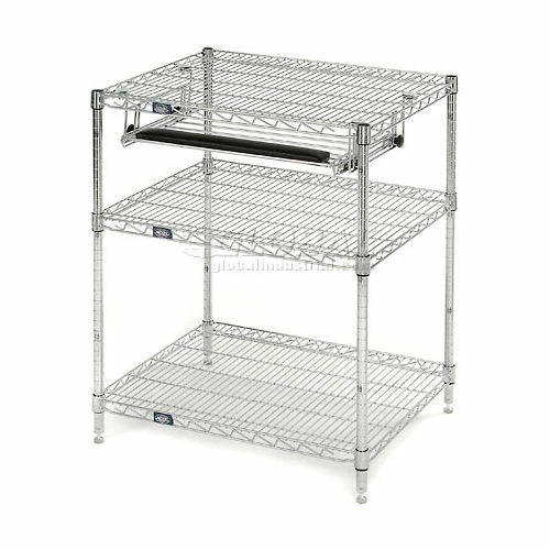 Nexel Chrome Wire Shelf Computer Workstation with Keyboard Tray, 30"W x 24"D x 34"H 1 Nexel Chrome Wire Shelf Computer Workstation with Keyboard Tray, 30"W x 24"D x 34"H