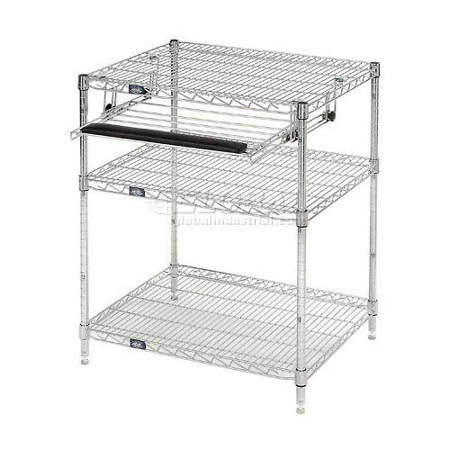 Nexel Chrome Wire Shelf Computer Workstation with Keyboard Tray, 30"W x 24"D x 34"H 2 Nexel Chrome Wire Shelf Computer Workstation with Keyboard Tray, 30"W x 24"D x 34"H - Image 2