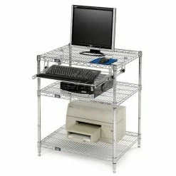 Nexel Chrome Wire Shelf Computer Workstation with Keyboard Tray, 30"W x 24"D x 34"H 17 Nexel Chrome Wire Shelf Computer Workstation with Keyboard Tray, 30"W x 24"D x 34"H -Outlet Desks & Workstations Store 579207 02