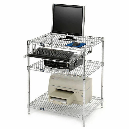 Nexel Chrome Wire Shelf Computer Workstation with Keyboard Tray, 30"W x 24"D x 34"H 3 Nexel Chrome Wire Shelf Computer Workstation with Keyboard Tray, 30"W x 24"D x 34"H - Image 3