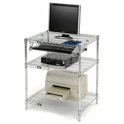 Nexel Chrome Wire Shelf Computer Workstation with Keyboard Tray, 30"W x 24"D x 34"H 18 Nexel Chrome Wire Shelf Computer Workstation with Keyboard Tray, 30"W x 24"D x 34"H -Outlet Desks & Workstations Store 579207 03