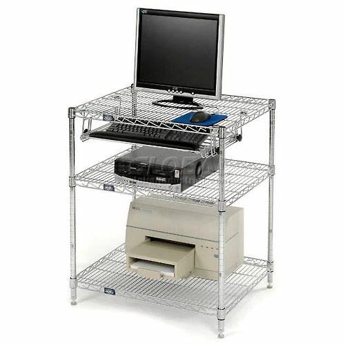 Nexel Chrome Wire Shelf Computer Workstation with Keyboard Tray, 30"W x 24"D x 34"H 4 Nexel Chrome Wire Shelf Computer Workstation with Keyboard Tray, 30"W x 24"D x 34"H - Image 4