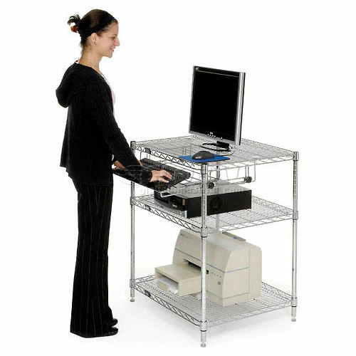 Nexel Chrome Wire Shelf Computer Workstation with Keyboard Tray, 30"W x 24"D x 34"H 6 Nexel Chrome Wire Shelf Computer Workstation with Keyboard Tray, 30"W x 24"D x 34"H - Image 6
