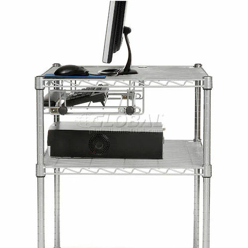 Nexel Chrome Wire Shelf Computer Workstation with Keyboard Tray, 30"W x 24"D x 34"H 8 Nexel Chrome Wire Shelf Computer Workstation with Keyboard Tray, 30"W x 24"D x 34"H - Image 8