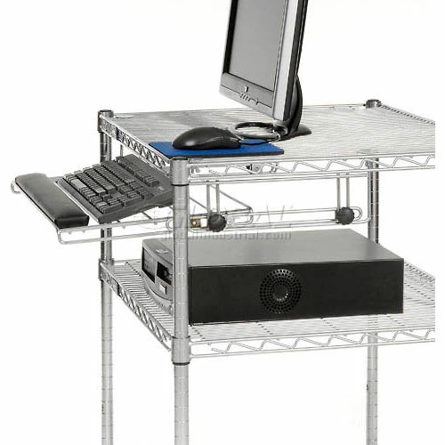 Nexel Chrome Wire Shelf Computer Workstation with Keyboard Tray, 30"W x 24"D x 34"H 9 Nexel Chrome Wire Shelf Computer Workstation with Keyboard Tray, 30"W x 24"D x 34"H - Image 9