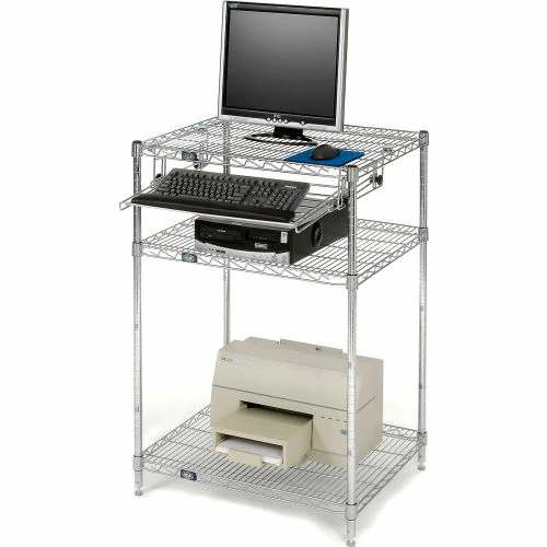 Nexel Chrome Wire Shelf Computer Workstation with Keyboard Tray, 30"W x 24"D x 42"H 1 Nexel Chrome Wire Shelf Computer Workstation with Keyboard Tray, 30"W x 24"D x 42"H