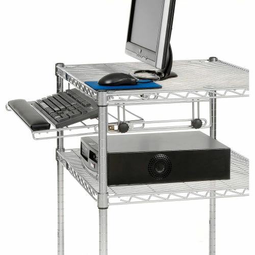 Nexel Chrome Wire Shelf Computer Workstation with Keyboard Tray, 30"W x 24"D x 42"H 4 Nexel Chrome Wire Shelf Computer Workstation with Keyboard Tray, 30"W x 24"D x 42"H - Image 4