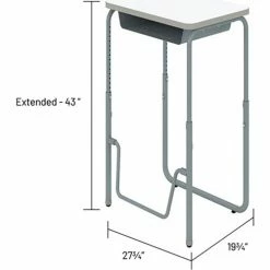 Safco® AlphaBetter 2.0 Height Adjustable Desk, Book Box, Pendulum Bar 29"-43"H, Dry Erase -Outlet Desks & Workstations Store 59557 1224DE Extended ImageDimensions