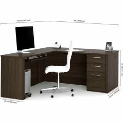 Bestar® L-Shaped Desk with Keyboard Shelf - 66" - Dark Chocolate - Embassy Series -Outlet Desks & Workstations Store 60852 79 dims
