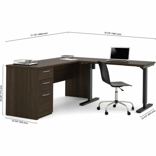 Bestar® L-Desk Including Electric Height Adjustable Table - Dark Chocolate - Embassy Series 3 Bestar® L-Desk Including Electric Height Adjustable Table - Dark Chocolate - Embassy Series - Image 3