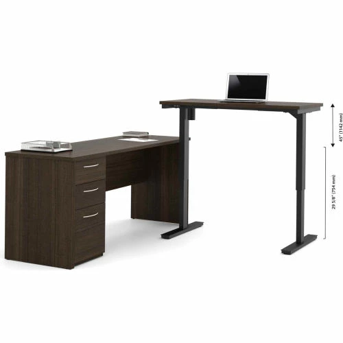 Bestar® L-Desk Including Electric Height Adjustable Table - Dark Chocolate - Embassy Series 2 Bestar® L-Desk Including Electric Height Adjustable Table - Dark Chocolate - Embassy Series - Image 2