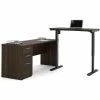Bestar® L-Desk Including Electric Height Adjustable Table - Dark Chocolate - Embassy Series