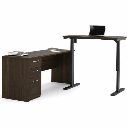 Bestar® L-Desk Including Electric Height Adjustable Table - Dark Chocolate - Embassy Series 1 Bestar® L-Desk Including Electric Height Adjustable Table - Dark Chocolate - Embassy Series