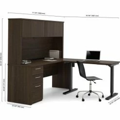 Bestar® L-Desk w/ Hutch and Electric Height Adjustable Table - Dark Chocolate - Embassy Series -Outlet Desks & Workstations Store 60886 79 fond blanc 1 dim