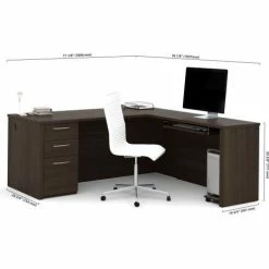 Bestar® 71" L-Shaped Desk - 71" - Dark Chocolate - Embassy Series -Outlet Desks & Workstations Store 60892 79 dims