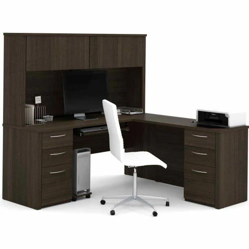 Bestar® L-Shaped Desk with Hutch - 71" - Dark Chocolate - Embassy Series 2 Bestar® L-Shaped Desk with Hutch - 71" - Dark Chocolate - Embassy Series - Image 2