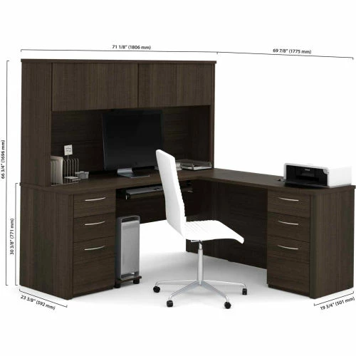 Bestar® L-Shaped Desk with Hutch - 71" - Dark Chocolate - Embassy Series 4 Bestar® L-Shaped Desk with Hutch - 71" - Dark Chocolate - Embassy Series - Image 4