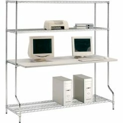 Nexel™ 4-Shelf Wire Computer LAN Workstation, 72"W x 30"D x 74"H, Chrome