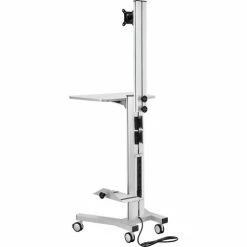 Global Industrial&trade; Mobile Height Adjustable Desktop Computer Workstation with 4-Outlet Power Strip -Outlet Desks & Workstations Store 670062 02 1
