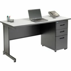 Interion By Global Industrial Interion® Office Desk With 3 Drawers, 60"W x 24"D - Gray