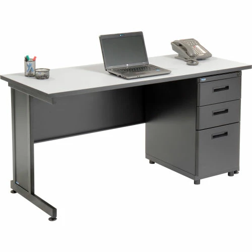 Interion By Global Industrial Interion® Office Desk and Fabric Chair Bundle with 3 Drawer Pedestal - 60"W x 24" - Gray 2 Interion By Global Industrial Interion® Office Desk and Fabric Chair Bundle with 3 Drawer Pedestal - 60"W x 24" - Gray - Image 2