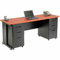 Interion By Global Industrial Interion® Office Desk with 6 drawers - 72" x 24" - Cherry