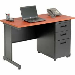 Interion By Global Industrial Interion® Office Desk with 3 Drawers - 48" x 24" - Cherry