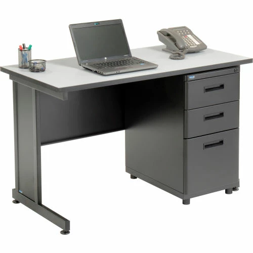Interion By Global Industrial Interion® Office Desk and Leather Chair Bundle with 3 Drawer Pedestal - 48" x 24" - Gray 2 Interion By Global Industrial Interion® Office Desk and Leather Chair Bundle with 3 Drawer Pedestal - 48" x 24" - Gray - Image 2