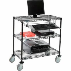 Nexel™ 3-Shelf Mobile Wire Computer LAN Workstation w/Keyboard Tray, 36"W x 18"D x 40"H, Black