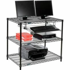 Nexel™ 3-Shelf Wire Computer LAN Workstation with Keyboard Tray, 36"W x 24"D x 34"H, Black
