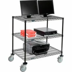 Nexel™ 3-Shelf Mobile Wire Computer LAN Workstation, 36"W x 24"D x 40"H, Black