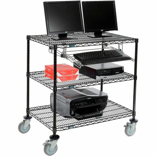 Nexel 3-Shelf Mobile Wire Computer LAN Workstation w/Keyboard Tray, 36"W x 24"D x 40"H, Black 1 Nexel 3-Shelf Mobile Wire Computer LAN Workstation w/Keyboard Tray, 36"W x 24"D x 40"H, Black