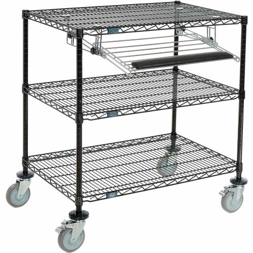 Nexel 3-Shelf Mobile Wire Computer LAN Workstation w/Keyboard Tray, 36"W x 24"D x 40"H, Black 2 Nexel 3-Shelf Mobile Wire Computer LAN Workstation w/Keyboard Tray, 36"W x 24"D x 40"H, Black - Image 2