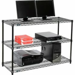 Nexel™ 3-Shelf Wire Computer LAN Workstation, 48"W x 18"D x 34"H, Black