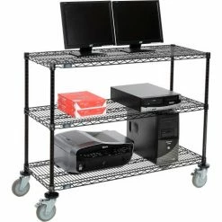 Nexel™ 3-Shelf Mobile Wire Computer LAN Workstation, 48"W x 18"D x 40"H, Black