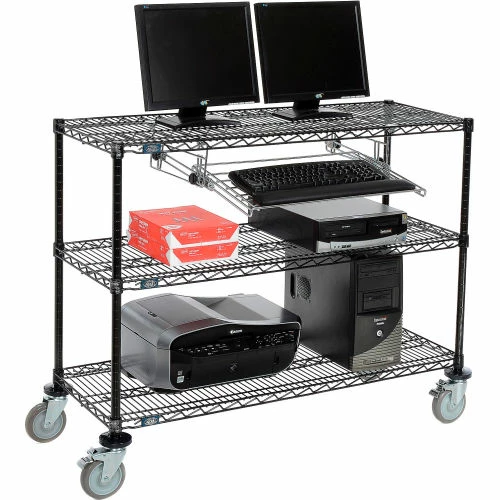 Nexel 3-Shelf Mobile Wire Computer LAN Workstation w/Keyboard Tray, 48"W x 18"D x 40"H, Black 1 Nexel 3-Shelf Mobile Wire Computer LAN Workstation w/Keyboard Tray, 48"W x 18"D x 40"H, Black