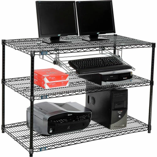 Nexel 3-Shelf Wire Computer LAN Workstation with Keyboard Tray, 48"W x 24"D x 34"H, Black 1 Nexel 3-Shelf Wire Computer LAN Workstation with Keyboard Tray, 48"W x 24"D x 34"H, Black