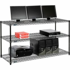Nexel™ 3-Shelf Wire Computer LAN Workstation, 60"W x 24"D x 34"H, Black