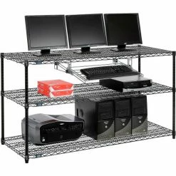 Nexel™ 3-Shelf Wire Computer LAN Workstation with Keyboard Tray, 60"W x 24"D x 34"H, Black