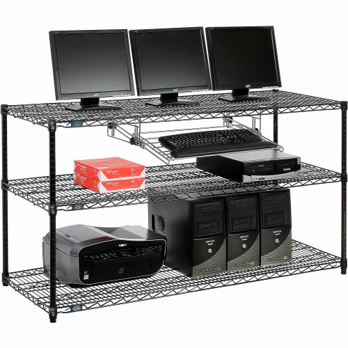 Nexel 3-Shelf Wire Computer LAN Workstation with Keyboard Tray, 60"W x 24"D x 34"H, Black 1 Nexel 3-Shelf Wire Computer LAN Workstation with Keyboard Tray, 60"W x 24"D x 34"H, Black