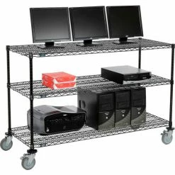 Nexel™ 3-Shelf Mobile Wire Computer LAN Workstation, 60"W x 24"D x 40"H, Black