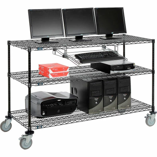 Nexel 3-Shelf Mobile Wire Computer LAN Workstation w/Keyboard Tray, 60"W x 24"D x 40"H, Black 1 Nexel 3-Shelf Mobile Wire Computer LAN Workstation w/Keyboard Tray, 60"W x 24"D x 40"H, Black