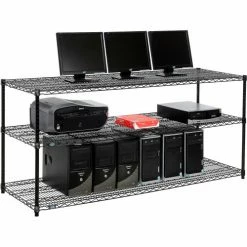 Nexel™ 3-Shelf Wire Computer LAN Workstation, 72"W x 24"D x 34"H, Black