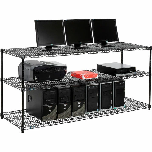 Nexel 3-Shelf Wire Computer LAN Workstation, 72"W x 24"D x 34"H, Black 1 Nexel 3-Shelf Wire Computer LAN Workstation, 72"W x 24"D x 34"H, Black