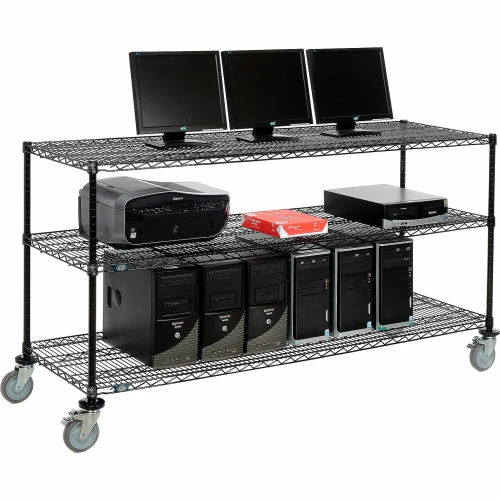 Nexel 3-Shelf Mobile Wire Computer LAN Workstation, 72"W x 24"D x 40"H, Black 1 Nexel 3-Shelf Mobile Wire Computer LAN Workstation, 72"W x 24"D x 40"H, Black