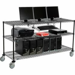 Nexel™ 3-Shelf Mobile Wire Computer LAN Workstation w/Keyboard Tray, 72"W x 24"D x 40"H, Black
