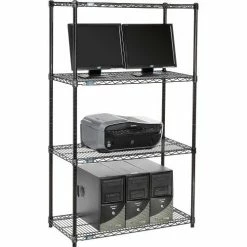 Nexel™ 4-Shelf Wire Computer LAN Workstation, 36"W x 18"D x 63"H, Black