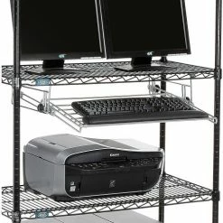 Nexel™ 4-Shelf Wire Computer LAN Workstation with Keyboard Tray, 36"W x 18"D x 63"H, Black -Outlet Desks & Workstations Store 695388BK 02