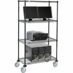Nexel™ 4-Shelf Mobile Wire Computer LAN Workstation, 36"W x 18"D x 69"H, Black