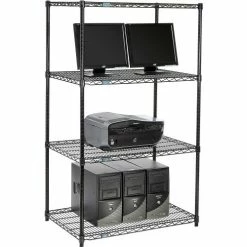 Nexel™ 4-Shelf Wire Computer LAN Workstation, 36"W x 24"D x 63"H, Black